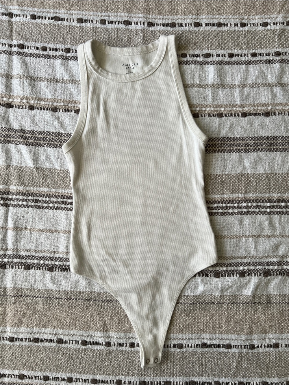 American Eagle Cream Ribbed Tank Bodysuit